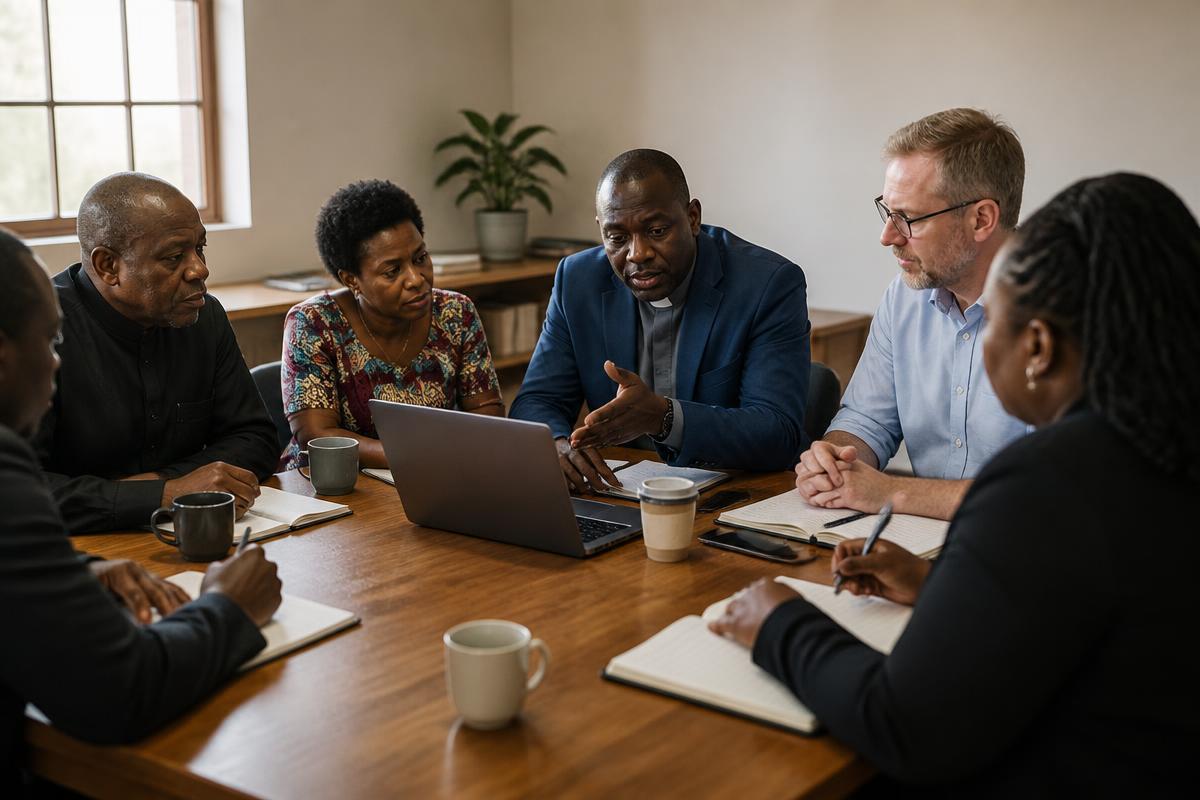 A pastor and church leaders around a planning table