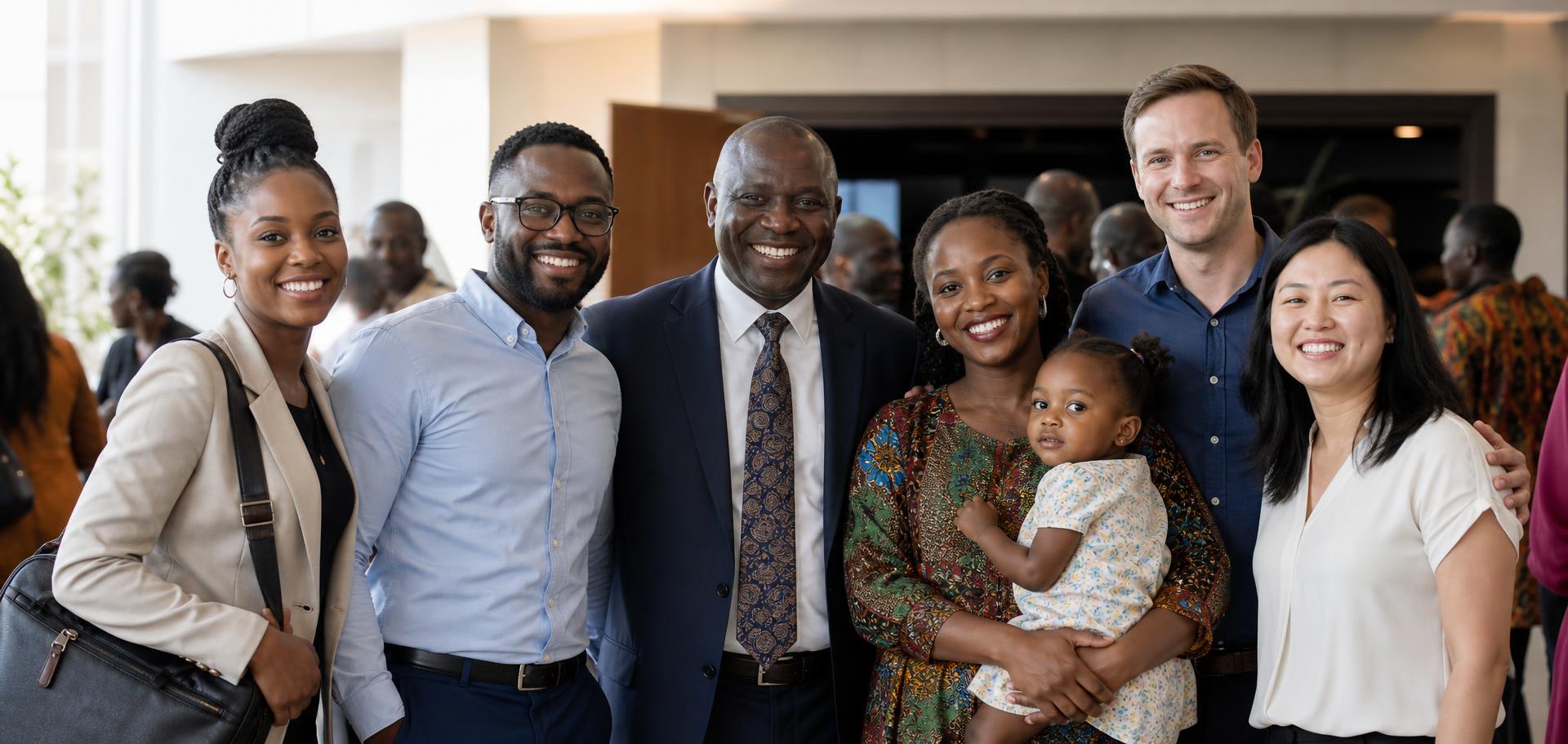 A joyful multi-generational Winners Chapel fellowship group after service